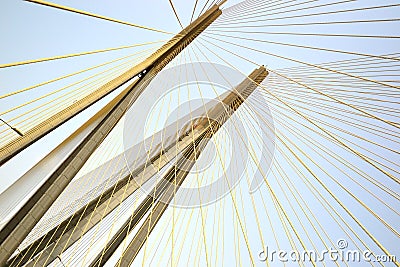 Pylons of the Bandraâ€“Worli Sea Link bridge Stock Photo